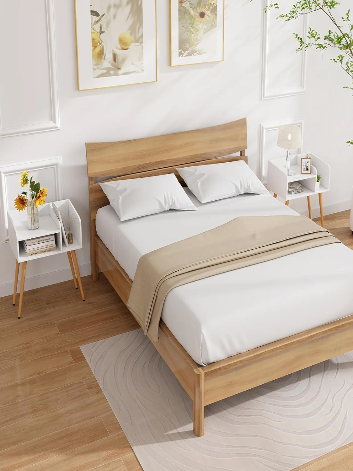 Set of 2 Bedside Tables with Open Compartment, Sofa Table with Metal Support Legs, Bedside Table for Bedroom