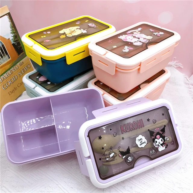 Cartoon Sanrio Hello Kitty Three Compartment Lunch Box My Melody Kuromi  Portable Lunch Box Student Compartment With Tableware - AliExpress