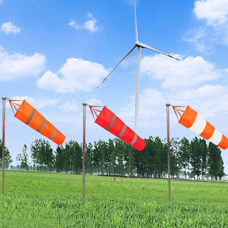 Wind Sock 60/80/100cm Windsock Outdoor Wind Direction Measurement Reflective Belt Rip-stop Weather Vane For Airport Aviation Garden Farm