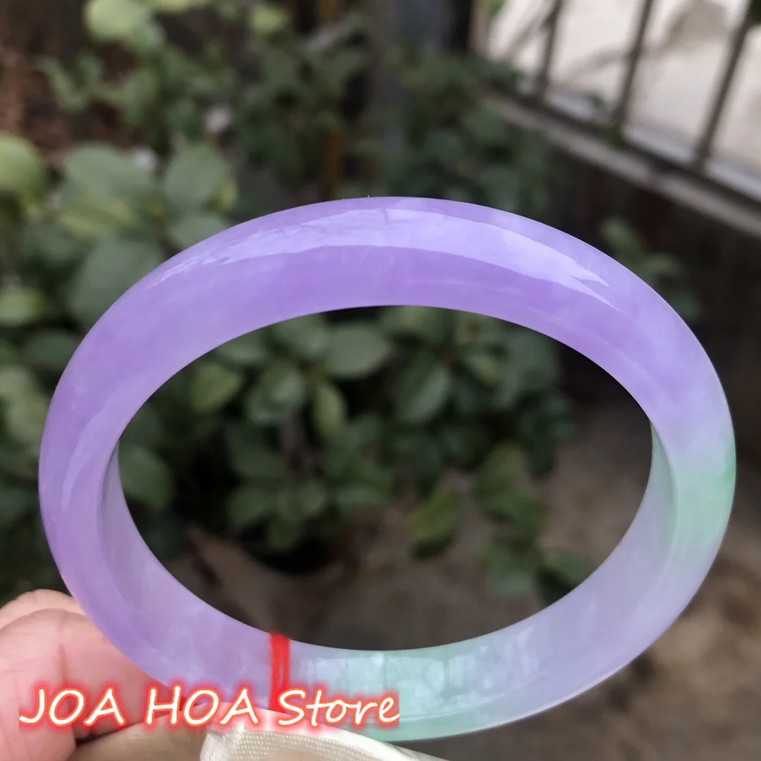 Violet White  Floating Green Flower Natural A Grade Jadeite Bangle Exquisite Perfect Jade Bracelet Quality Handring Jewelry