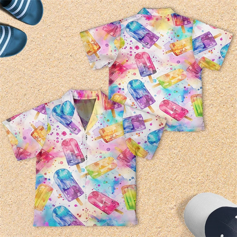 Abstract Icecream 3D Printed Lapel Blouse Hawaiian Chocolate Cone Ice Cream Boy Blouses Popsicle Aloha Short Sleeve Beach Shirts 5