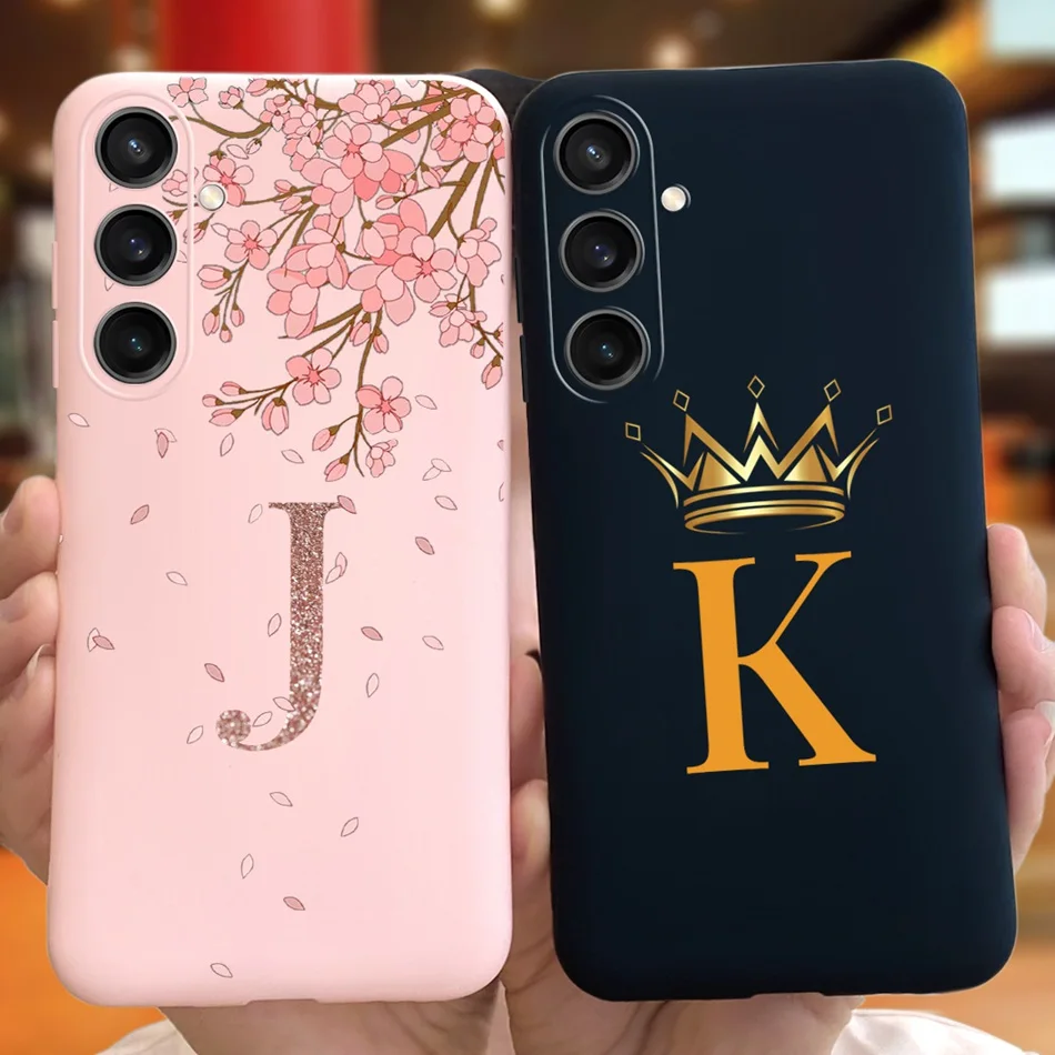 Fashion Crown Sakura Initial Letter Soft Silicone Phone Case