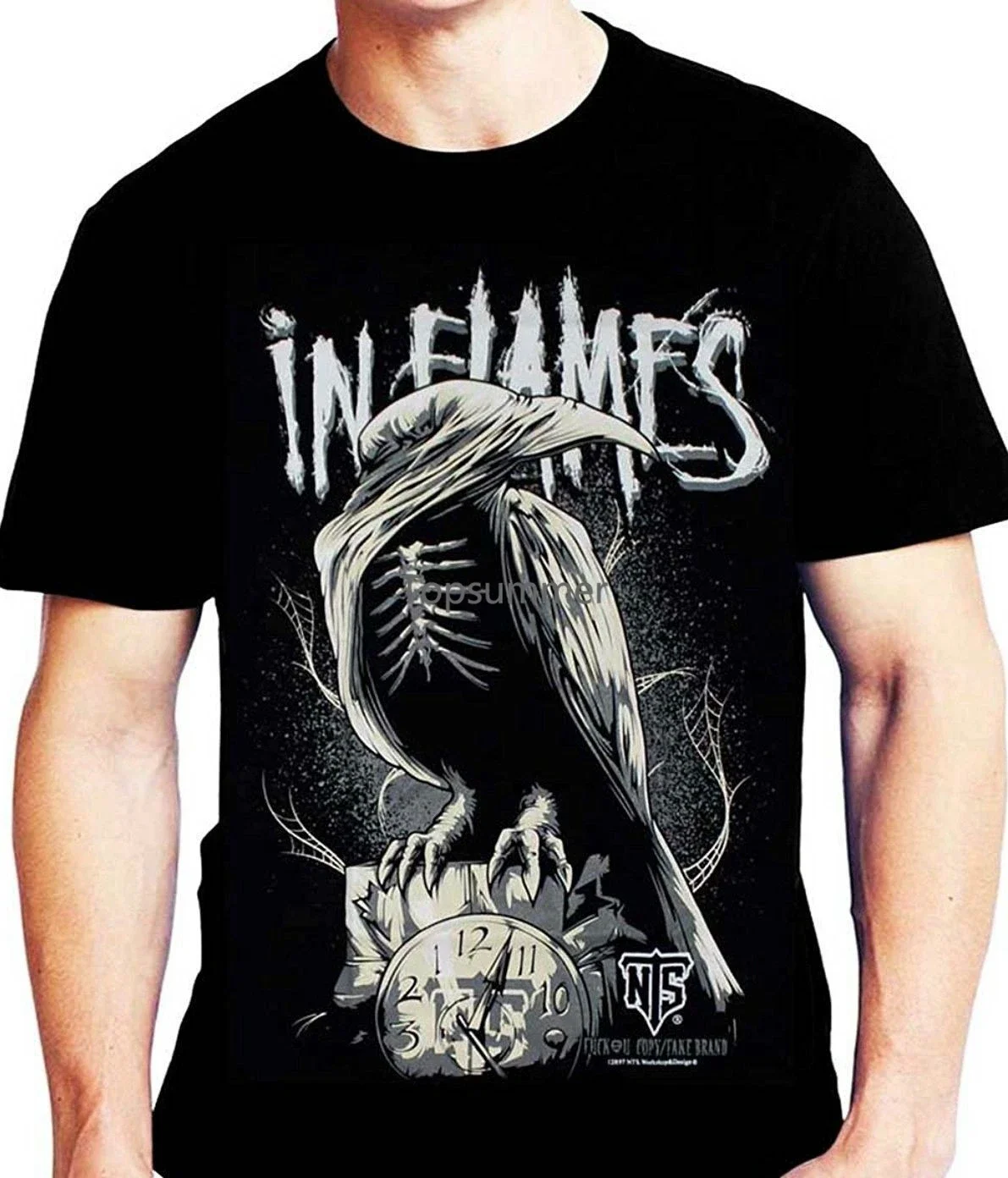 In Flames Crow Clock Tee Short Sleeve Men'S Funny Tops Cool T Shirt Short Sleeve Mens Formal Shirts