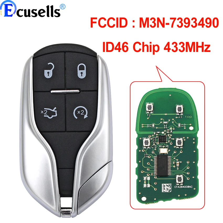 Car Remote Control Key For Maserati Quattroporte Ghibli FCCID: M3N-7393490 ID46 PCF7953 Chip 433MHz Keyless Entry