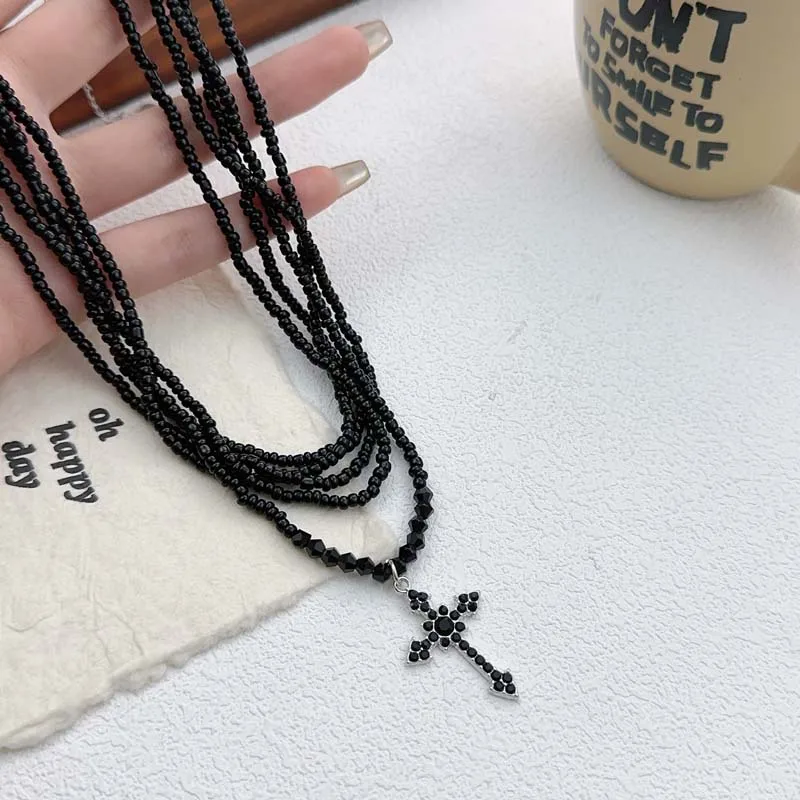 IUHOGE Gothic Black Cross Choker Necklace - Alloy Metal No Gemstone (6 Inch)