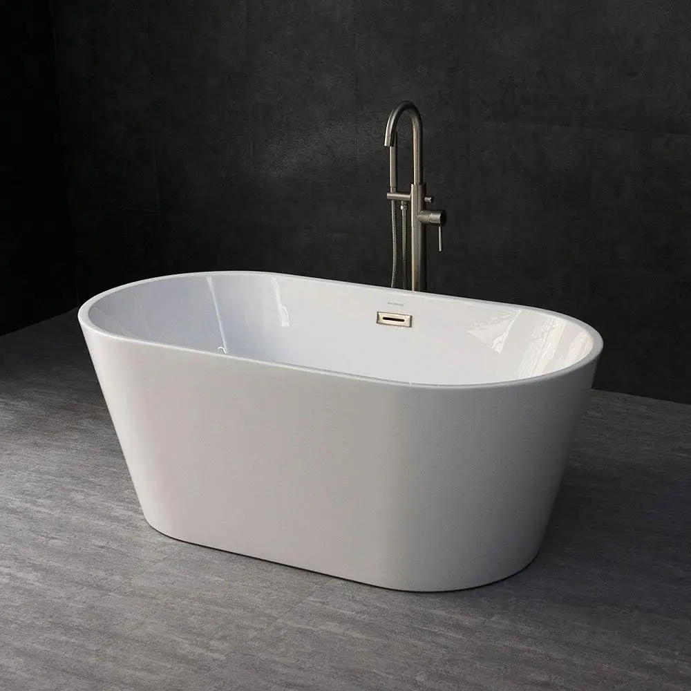 59 Acrylic Freestanding Bathtub Contemporary Soaking Tub with Brushed Nickel Overflow and Drain White Anti slip design 3