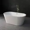 59 Acrylic Freestanding Bathtub Contemporary Soaking Tub with Brushed Nickel Overflow and Drain White Anti slip design 3