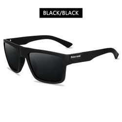 Polarized Black Square Sunglasses with UV400 Protection - Stylish Unisex Shades (Black)