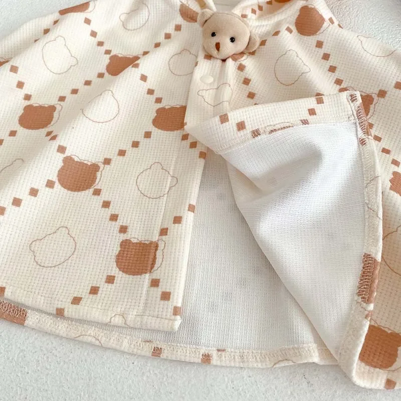 Toddler Baby Bear Hooded Poncho Cape Soft Cotton Cloak Wrap Jacket For Girls Boys Spring Autumn Newborn Outerwear Cover Up