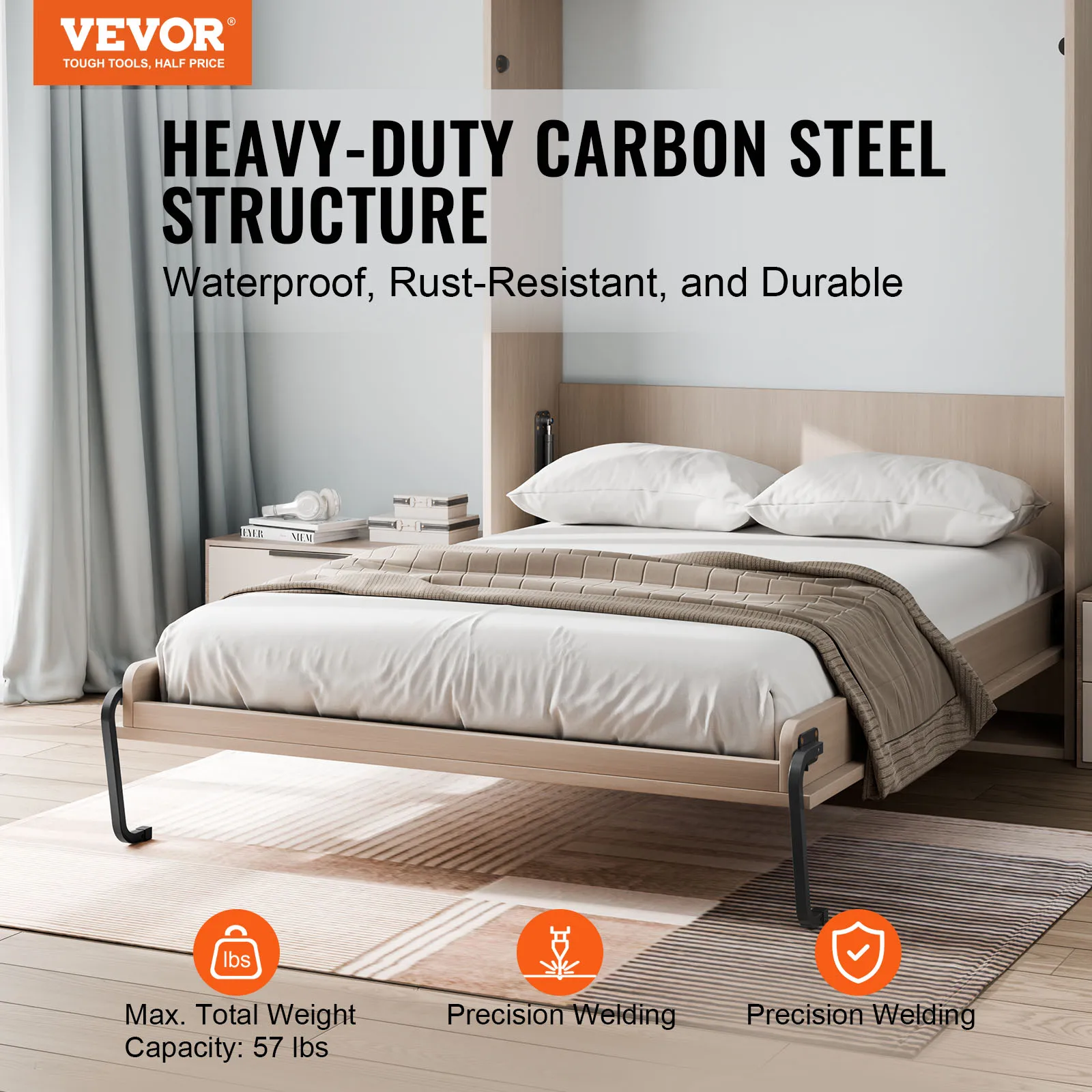 Murphy Bed Kit Full Size Vertical Deluxe DIY Wall Mechanical Hardware Pneumatic Lever Heavy Duty Frame For Guestroom