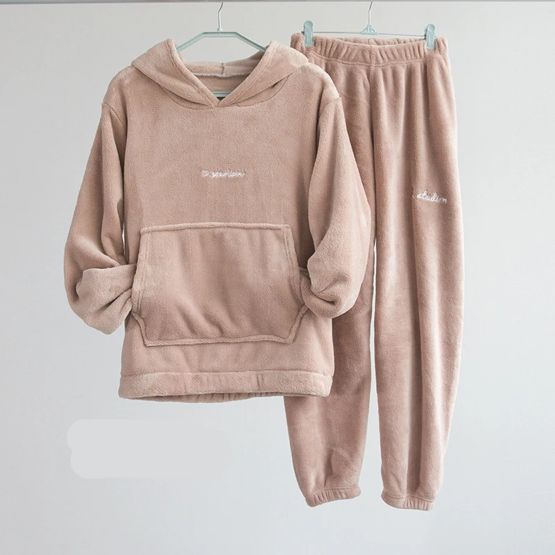 Ladies Sweatshirt Women Winter Flannel Pajama Set Mens Fleece Pajamas Sleepwear Thick Warm Velvet Couple Homewear Suit Pijama