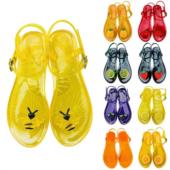 Women'Sy2k Jelly Sandals Yellow Fruit Decor Flat Round Toe Anti Slip Soft Pvc Beach Summer Slide Sandals 1