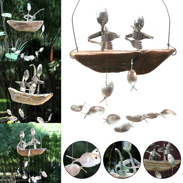 Fishing Man Spoon Fish Sculptures Wind Chime Indoor Outdoor Hanging  Ornament Decoration Xqmg - Wind Chimes & Hanging Decorations - AliExpress