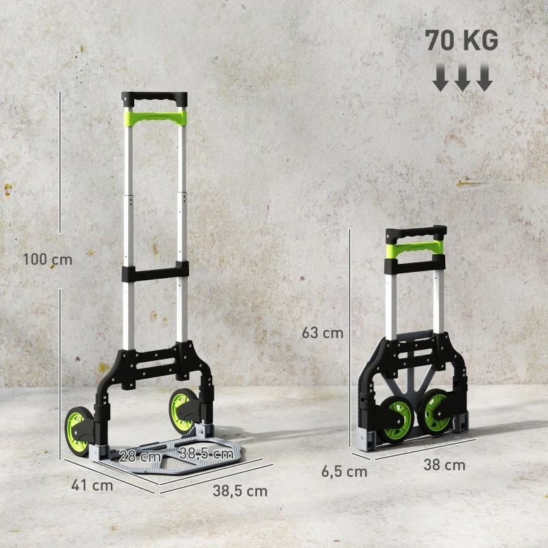 Zusammenklappbarer Handwagen aus Aluminium mit Teleskopgriff, höhenverstellbar bis 100 cm