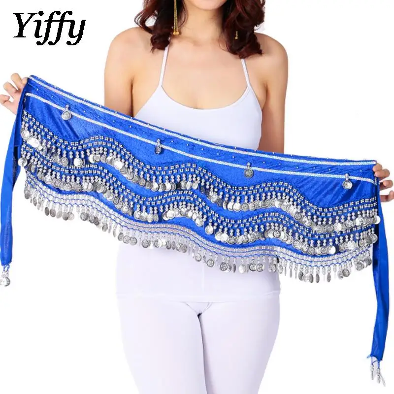 

Hot Sale Dance Practice Performance Wave Shape Gold and Silver Coin Hip Scarf Belly Dancing Waist Chain Costume Stage Show