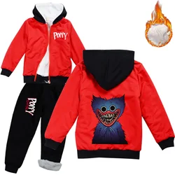 Papoula playtime huggy wuggy roupas da criança meninos jaqueta de veludo quente + calças de pele 2 pçs define criança meninas roupas crianças