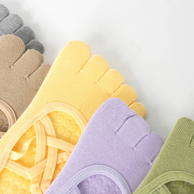 New Women Anti Slip Pilates Socks Five Toe Silicone Non-Slip Yoga Sock Bandage Ballet Dance Ladies Fitness Sports Cotton Sock 6