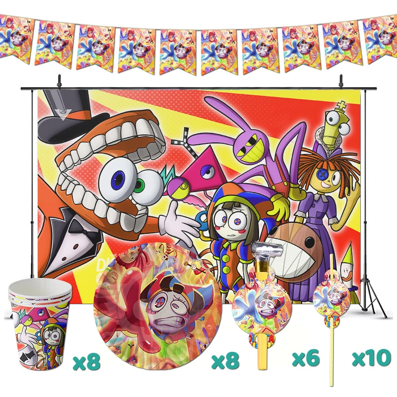 

The Amazing Digital Circus Birthday Party Decorations Carnival Theme Supplys Banner Cups Plates for Kids