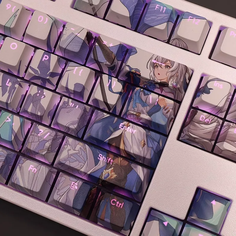 Desenhos Animados Anime Gaming Key Caps Pbt Backlit Keycaps para Ansi 61 87 104 e 108 Layout Honkai Star Rail Peróxido de Bronya Conjunto 108 Chaves - Imagem 5