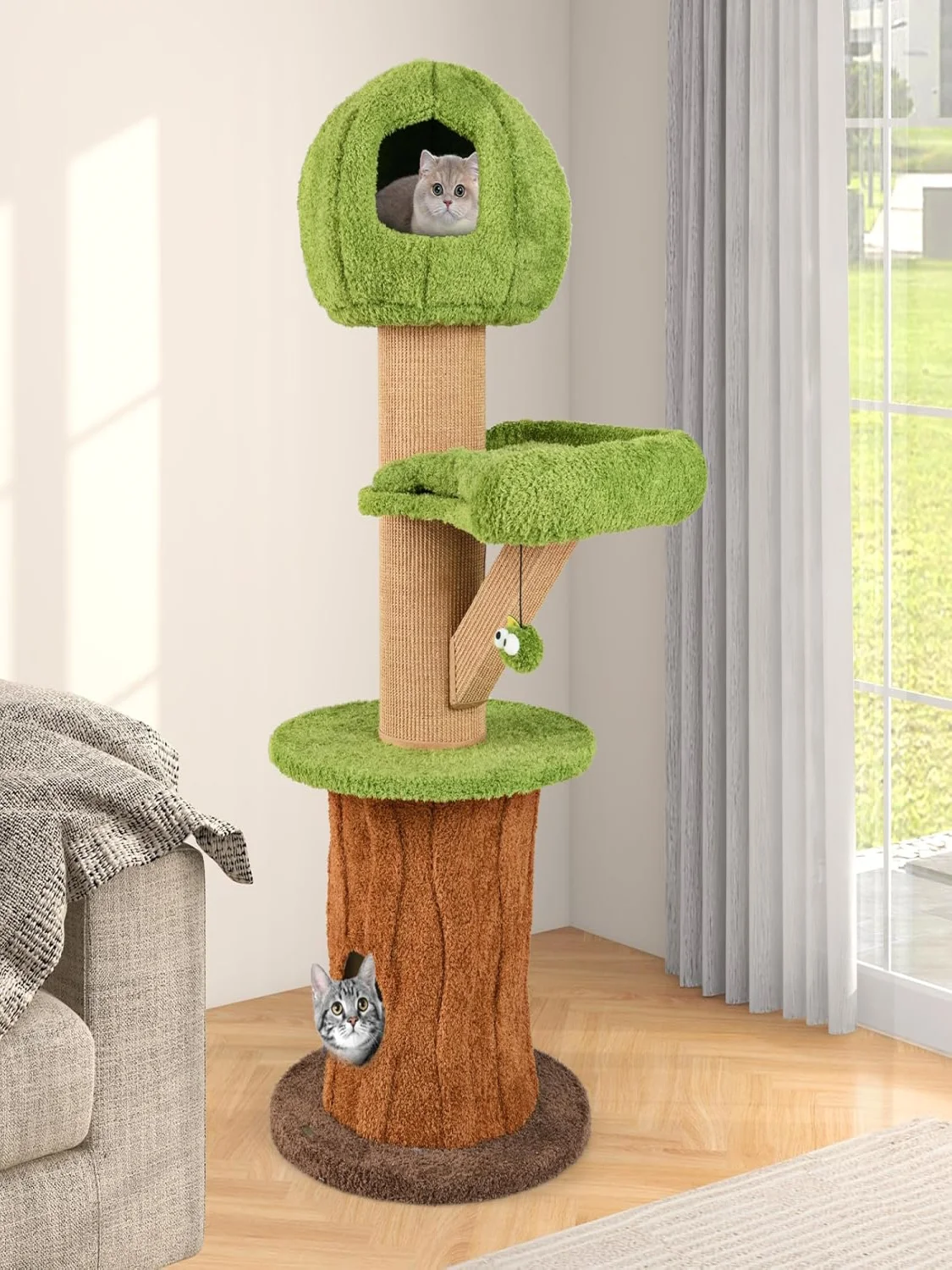 Pilz Design Kratz baum 148 cm mit 2 Hängematten, Sisal Kratz baum, Ball, abnehmbarem und wasch barem Kissen – Detail 1