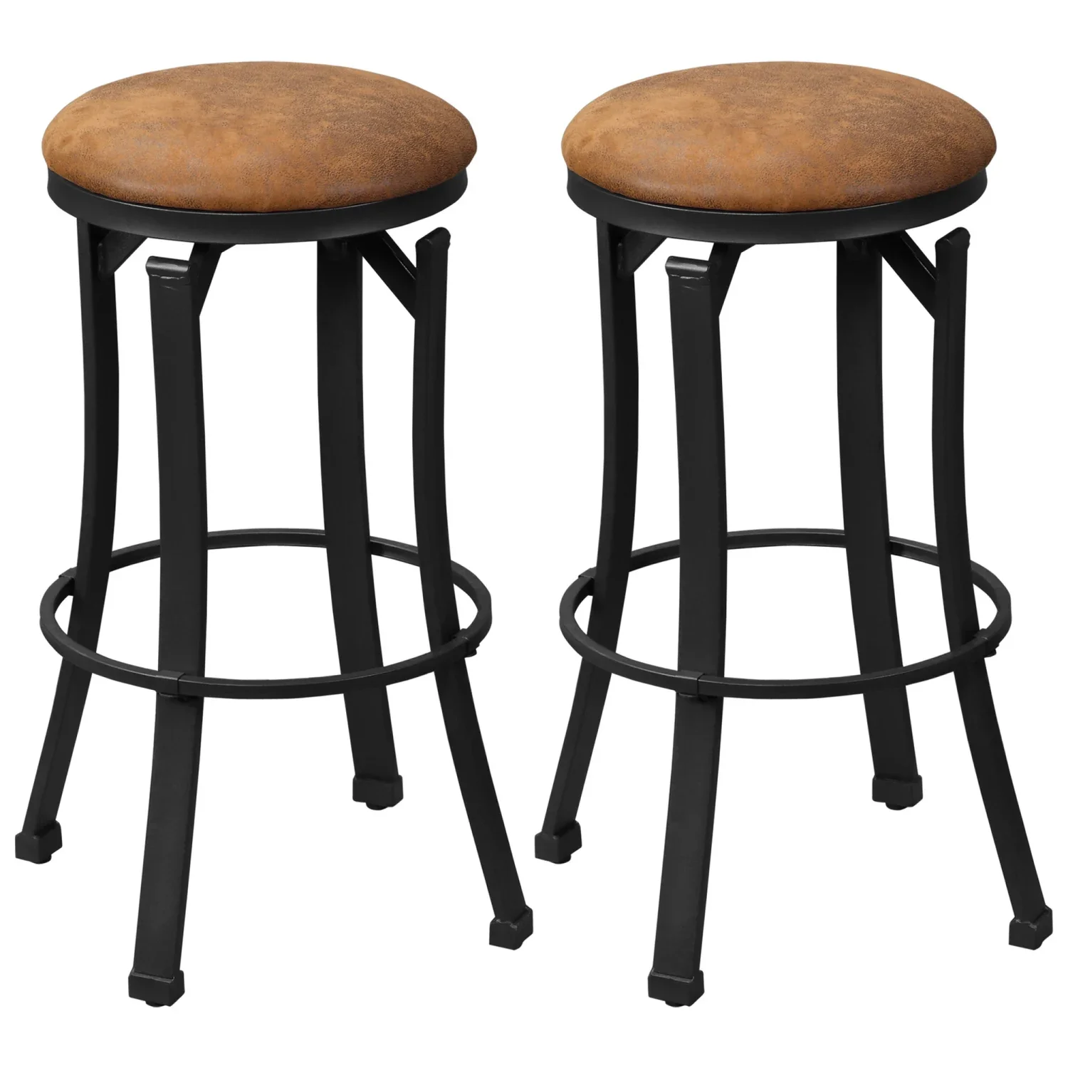 

Vintage Brown Barstools Set of 2 with Comfortable Footrest and Soft Microfiber Cloth, 29 Inch Powder-coated Steel Legs Bar Heigh