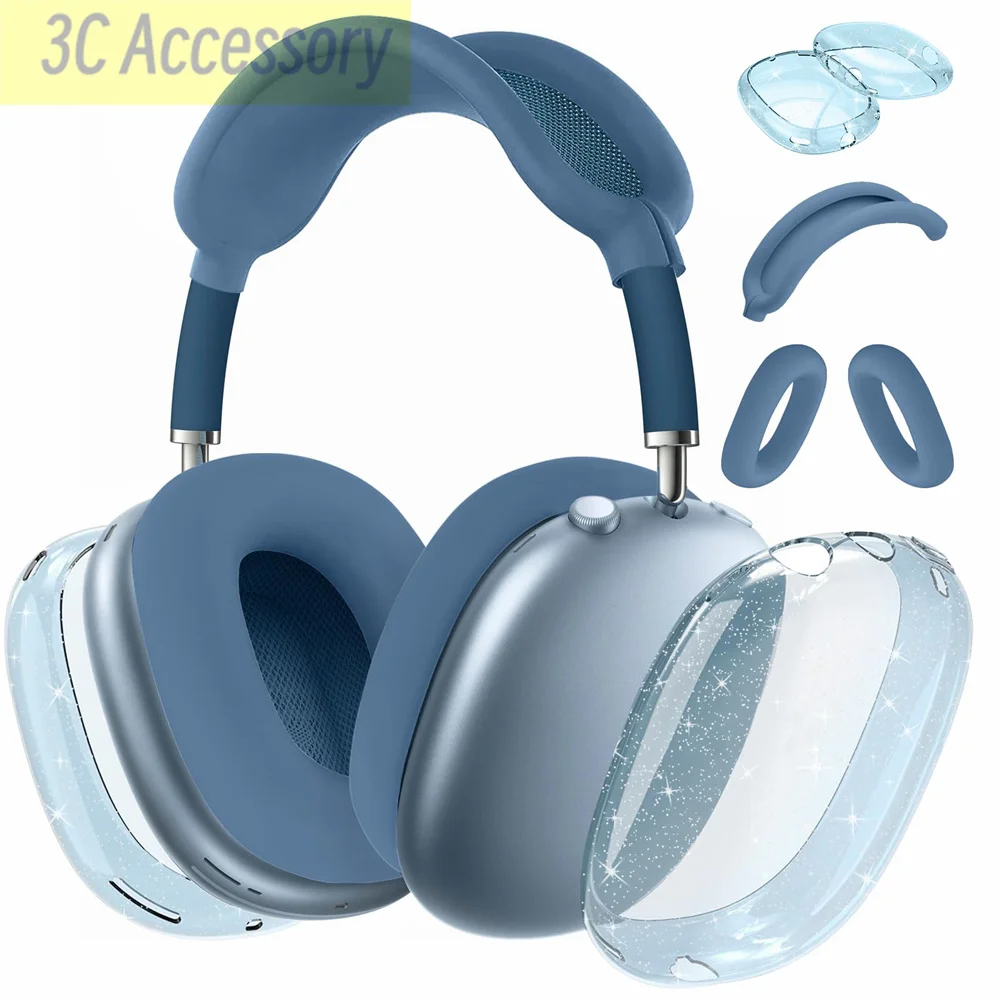 New glitter Black/Blue/Pink/Green/Clear Earphone Case For