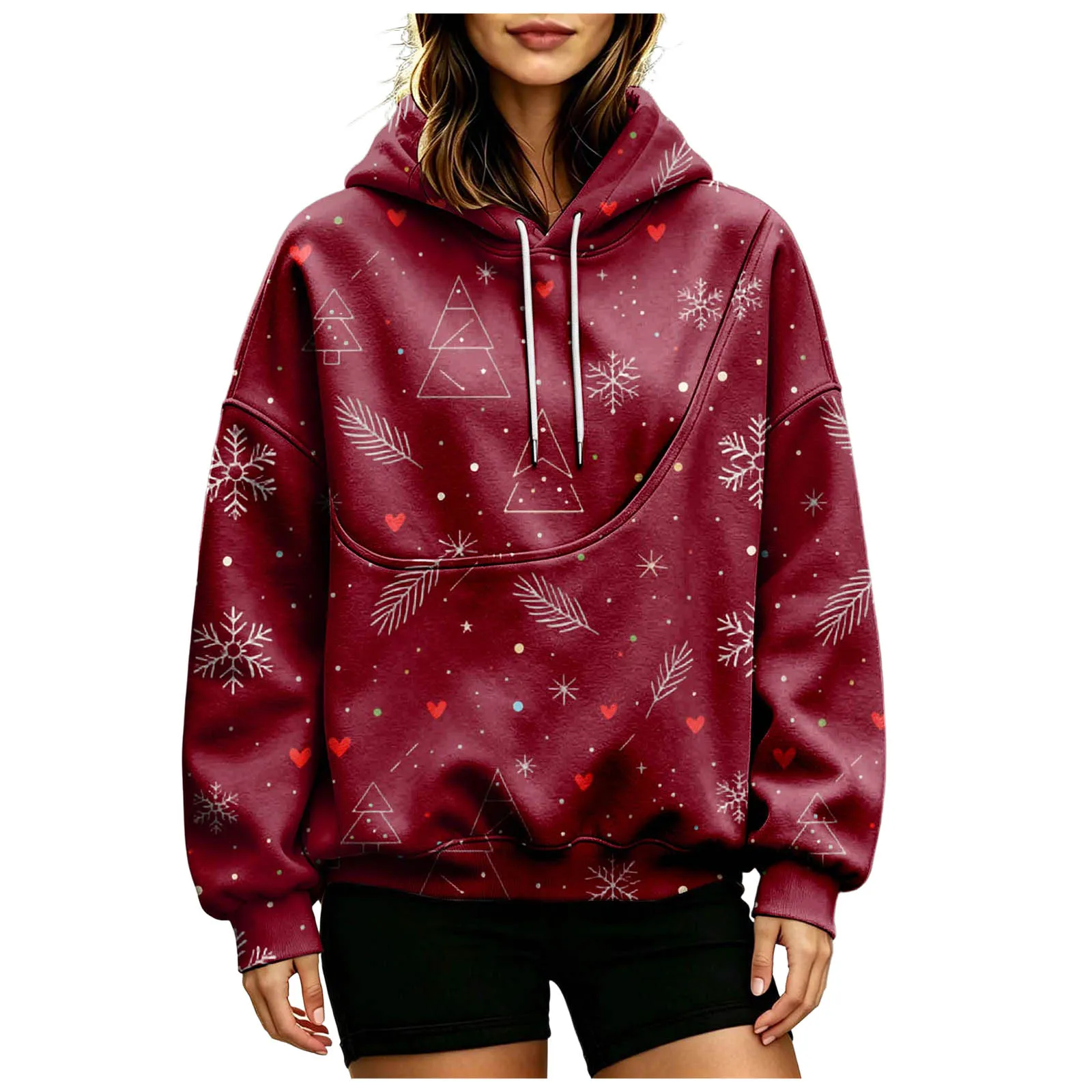 Women Fall And Winter Hoodie With Pet Pouch Oversized Pocket Colorful Print Sweatshirt For Dogs And Long Length Zippe Hoodie