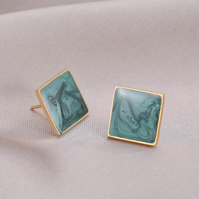 Fashion Korean Colorful Enamel Square Glaze Stud Earrings For Women Beautiful Simple Geometric Earrings 2022 Trendy Jewelry