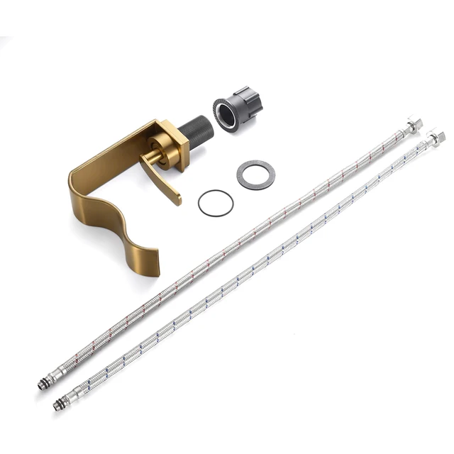 ก๊อกน้ำอ่างล้างหน้าทองเหลืองขัดเงาหรูหรา แบบติดตั้งบนเคาน์เตอร์ ผสมน้ำร้อนน้ำเย็น แบบน้ำตก 5