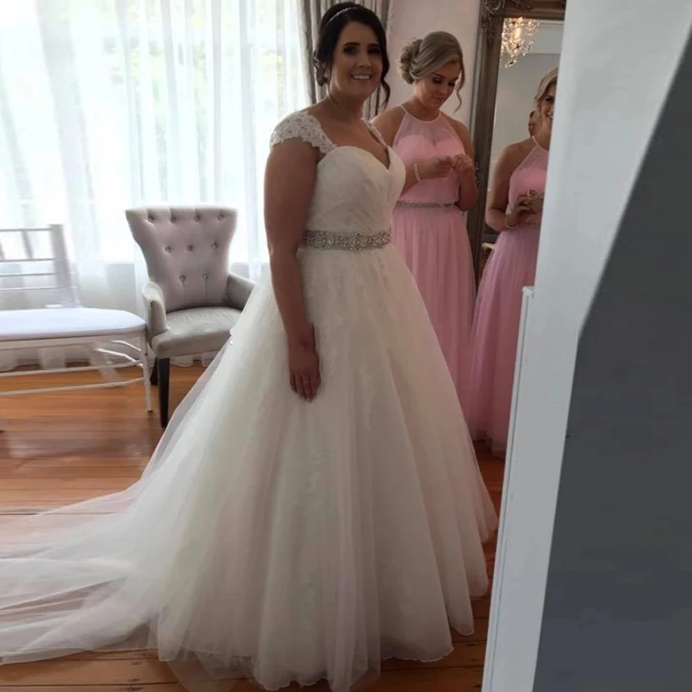 Angelsbridep A-Line Cap-Shoulder Wedding Dresses Robe De Mariee Beading Rash Court Train Elegant Bridal Gown Bride Dresses