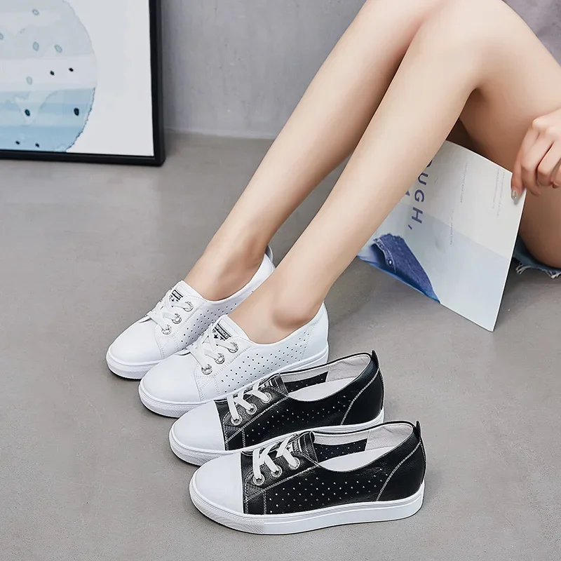 

New Summer Shallow Mouth Little White Shoes Women's Thin Breathable Thick Sole High Waist Low Top Casual Sports Shoes