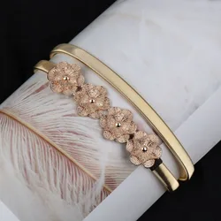 Elegant Gold and Silver Leaf Elastic Waist Belt (2)