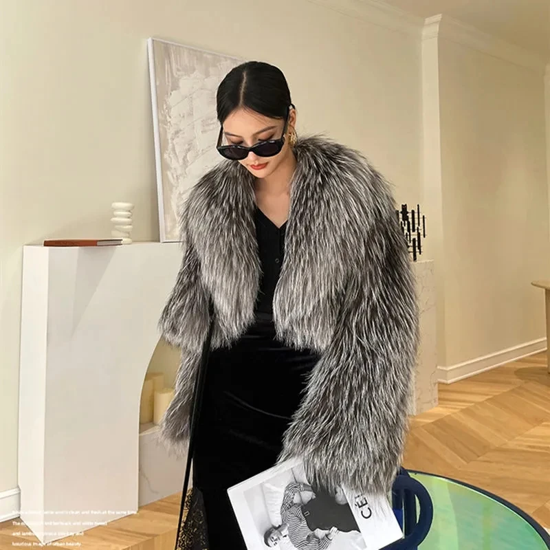 

Y2K2024 Autumn/Winter Women'S Jacket High-Grade Imitation Silver Fox Coat Female Short Young Minority Fur Top