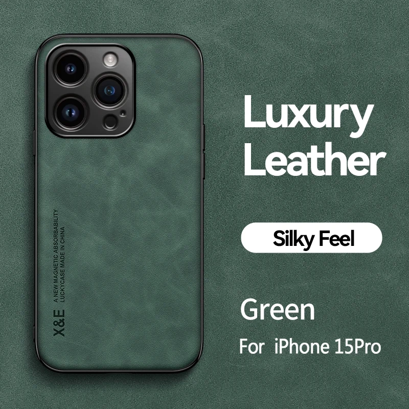 حافظة جلدية فاخرة لهاتف آيفون 15 برو ماكس حافظة حم...