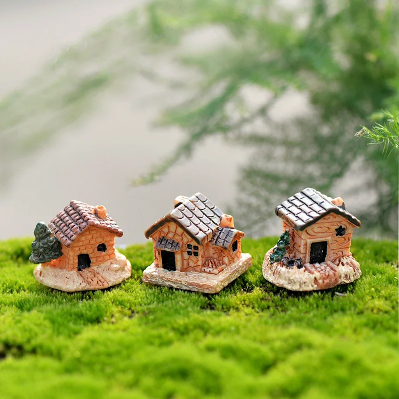 5Pcs Mini Doll House Stone House Resin Decorations for Home and Garden DIY Decorations(Style Random) miniature figurines resin crafts house kit