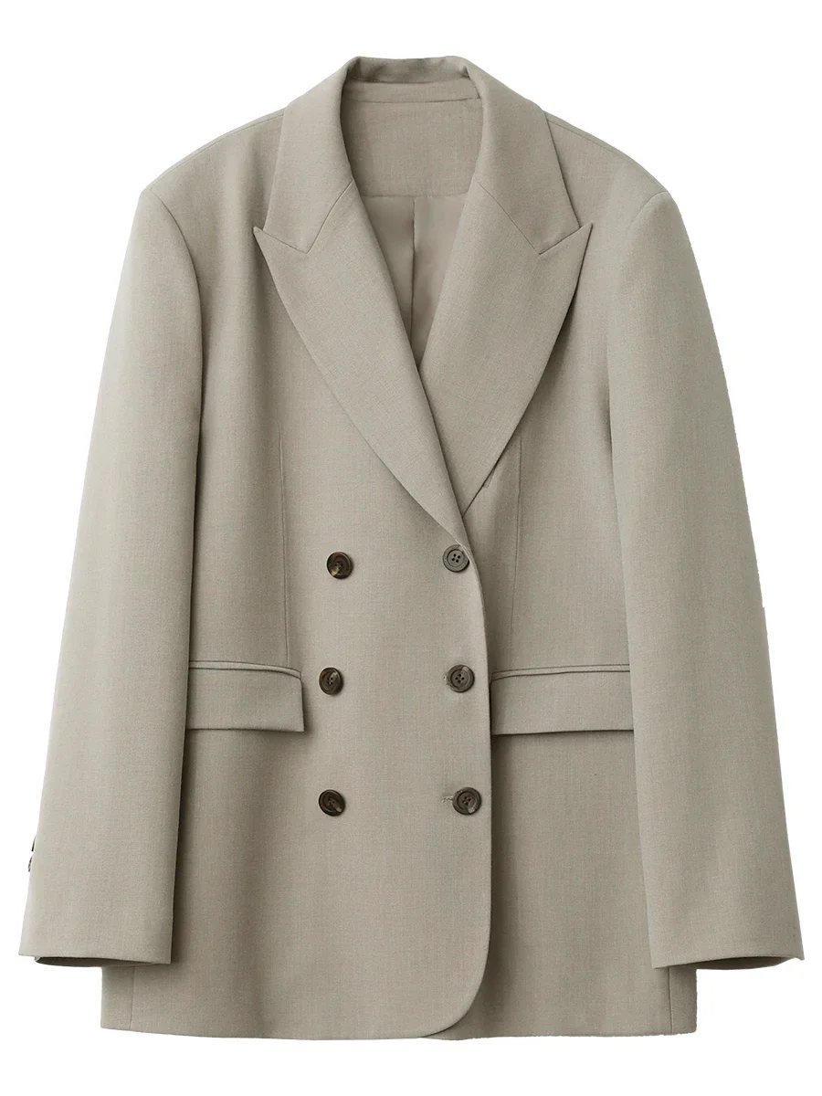 CHIC VEN Women Blazer Solid Loose Korean Wide Shoulder Female Jacket Double Breasted Woman Coat Spring Autumn