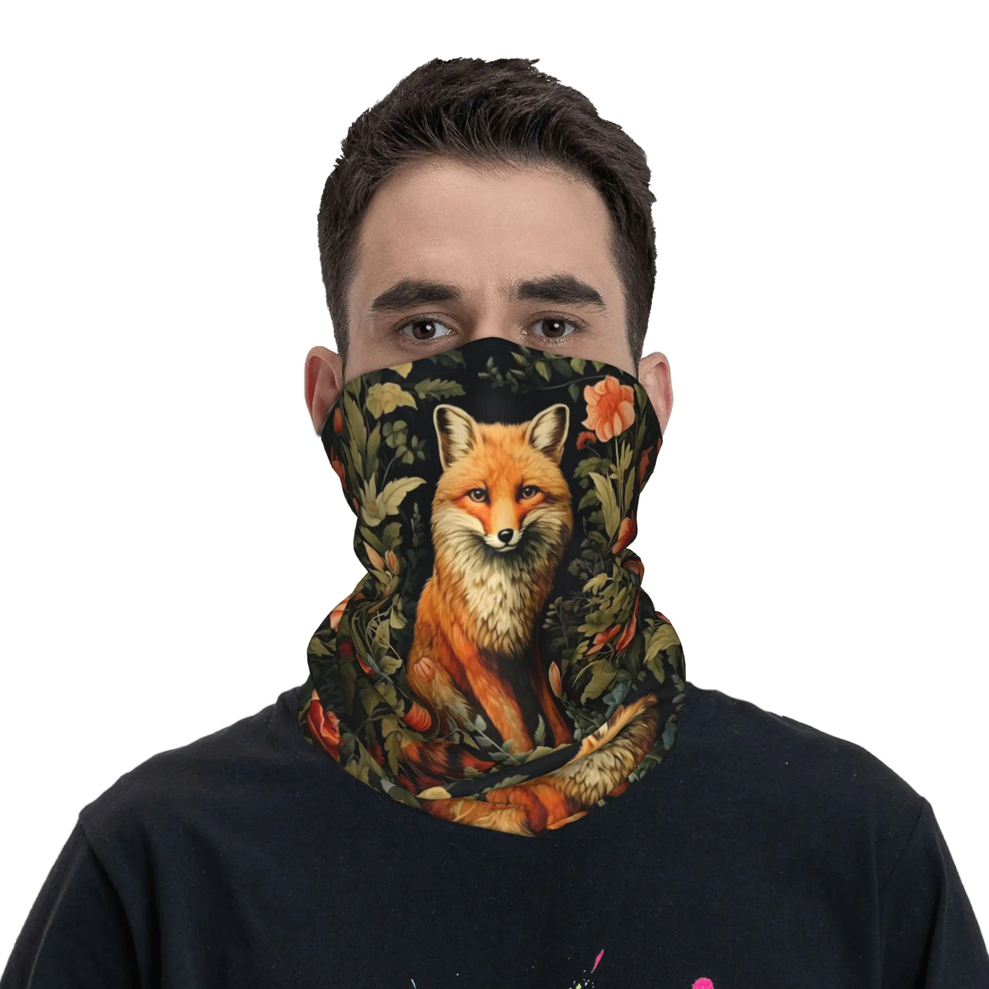 Fox Neck Raps Vintage Forest Fox William Morris Style Bandana Neck Gaiter Printed ...