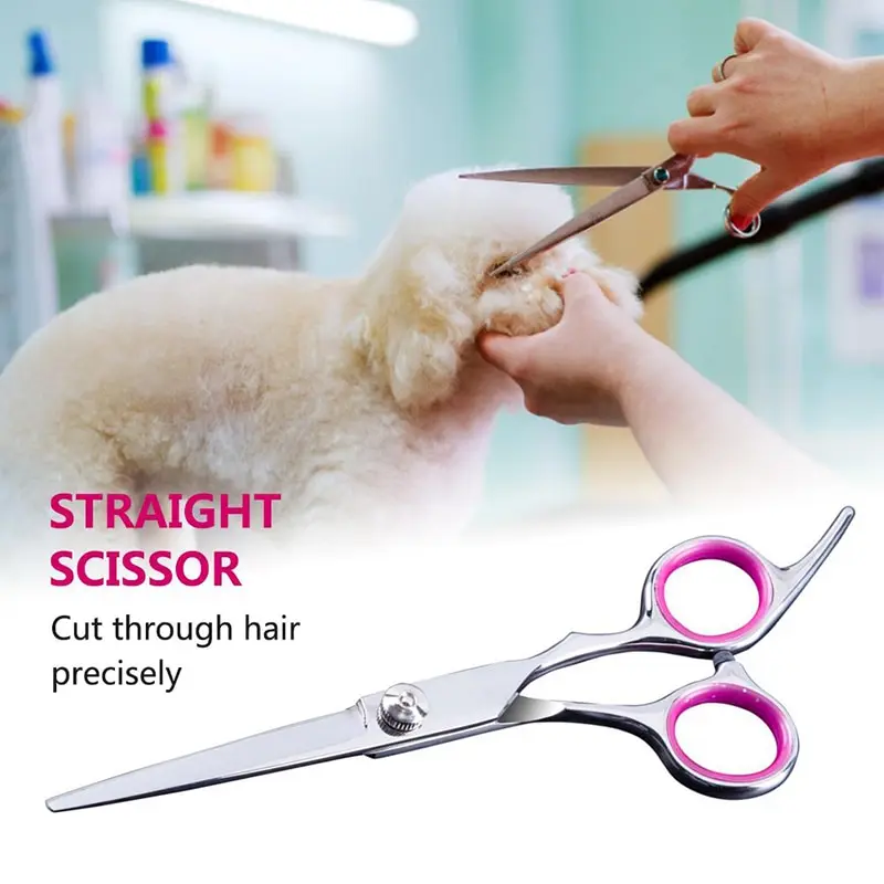 Dog Grooming Scissors 6 Inch Flat Cut Safety Round Tips Curved Blade for Dogs Cats