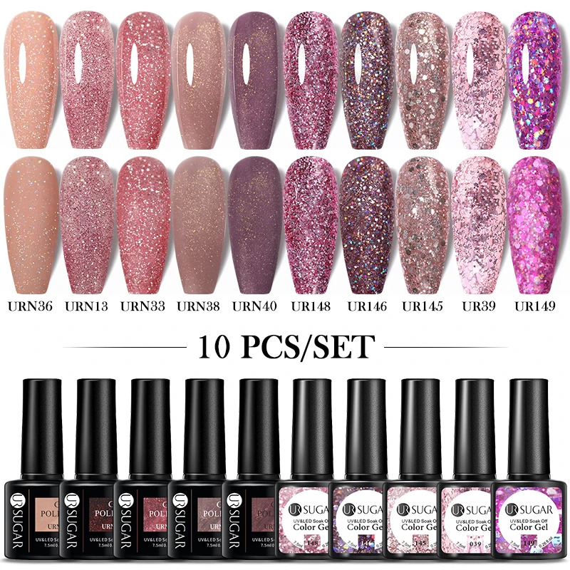 UR SUGAR 10Pcs/set Nude Gel Polish Kit For Manicure Spring Colors Nail Gel Popular Set Soak Off UV LED Lamp Nail Art Design