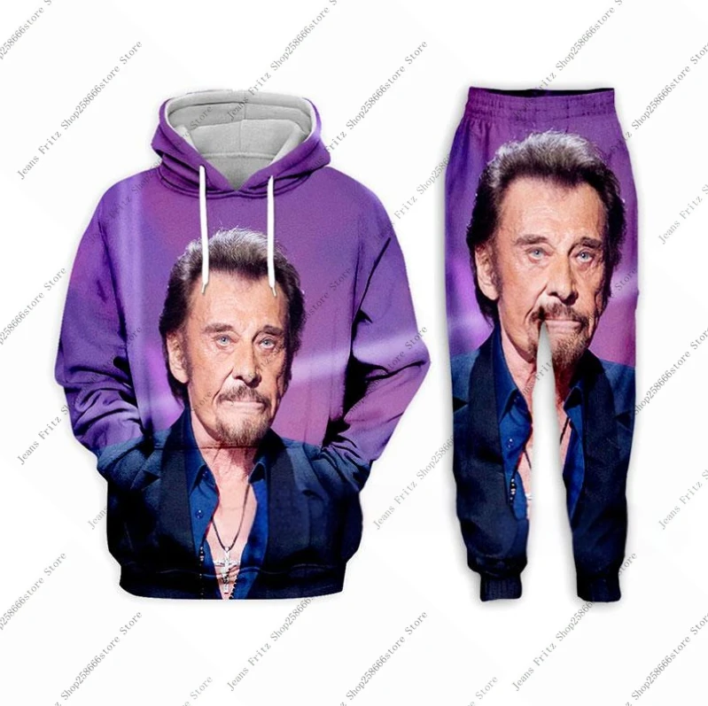 Johnny Hallyday 3d Print Hoodie Pants Suit Male Casual Sweashirt Pullover Men Tracksuit Set Fashion Men's Clothing 2Pcs Suits 2