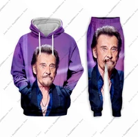 Johnny Hallyday 3d Print Hoodie Pants Suit Male Casual Sweashirt Pullover Men Tracksuit Set Fashion Men's Clothing 2Pcs Suits 2