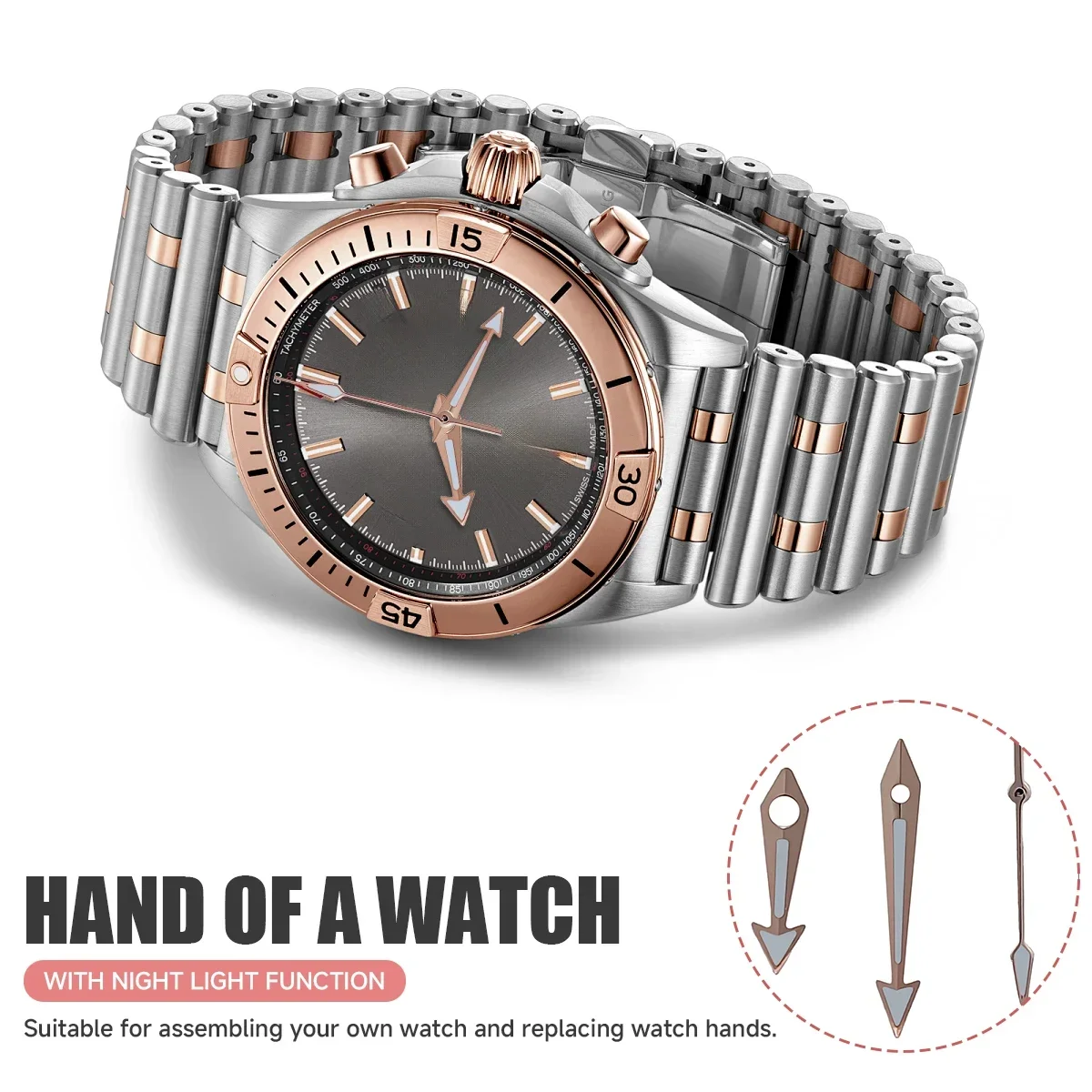 Premium Luminous Watch Hands in Silver, Gold, Rose Gold, and Black Finish