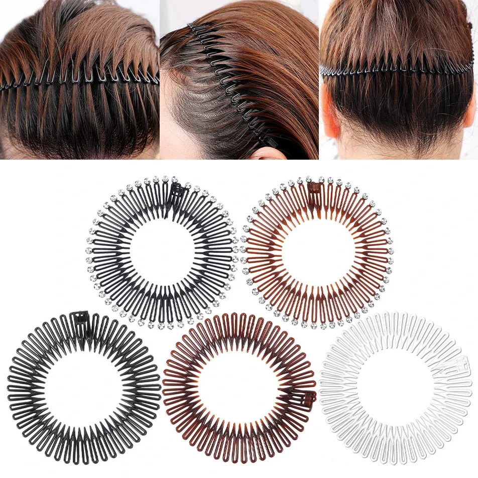 2PCS Fashion Elastic Flexible Comb Headband Light Rhinestone Round