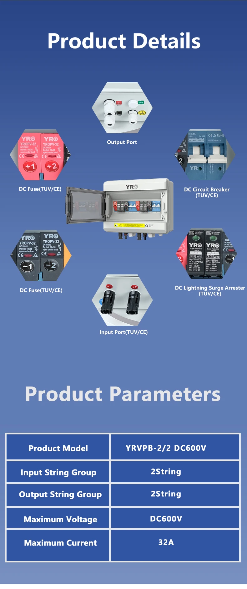 PV Combiner Box 2 input 2 output DC600V Solar Photovoltaic With Lightning Protec