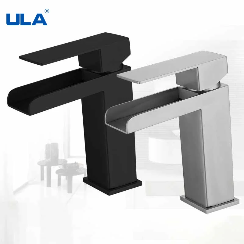 

ULA Waterfall Basin Faucet Bathroom Mixer Hot Cold Water Basin Black Sink Mixer Faucet Taps Sink Tap Waterfall (not Includ Hose)