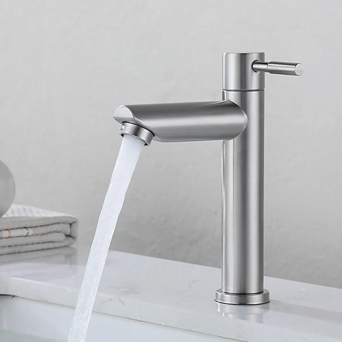 Basin Faucet 304 Stainless Steel Single Cold Water Tap Deck Mounted Basin Sink Tap G1/2