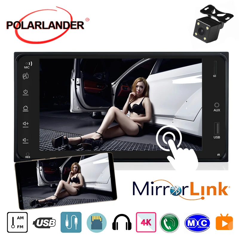 

2 Din 7'' Car Radio Android MP5 WINCE System for T/oyota Corolla Android 9/Apple Display touch screen Rear Camera DVR