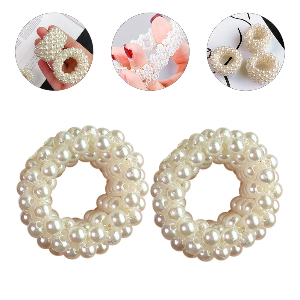 

2 Pcs Pearl Hair Band Attractive Accessories Bead Chic Rings Tie Rope Bracelet Ponytail Beads Elastic Ropes Durable