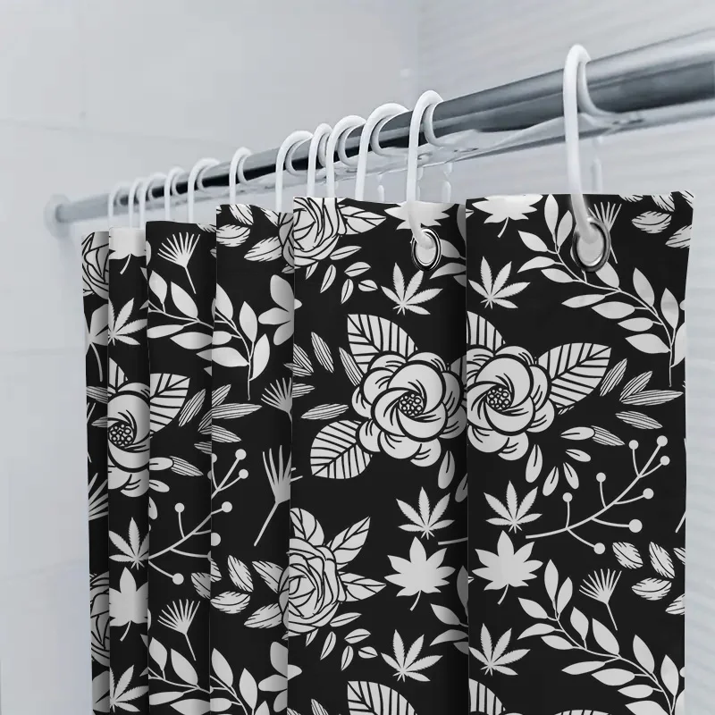 Black White Floral Shower Curtain Fabric Decor for Bathroom Extra Long Size Customize Option Available 5