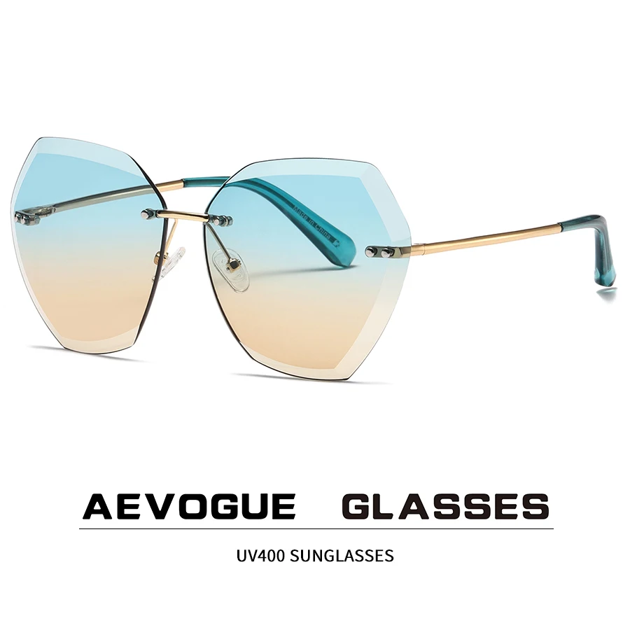 AEVOGUE Sunglasses For Women Square Rimless Diamond cutting Lens Brand Designer 